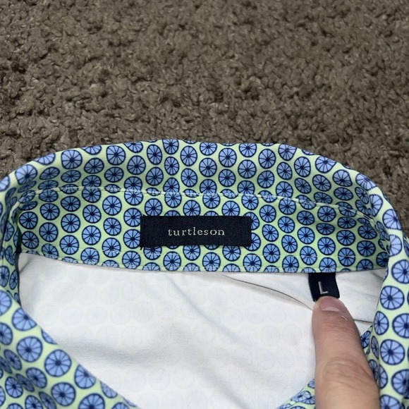 Turtleson Polo Golf Shirt Men's L Blue Geometric Polyester Performance Stretch - Picture 2 of 7